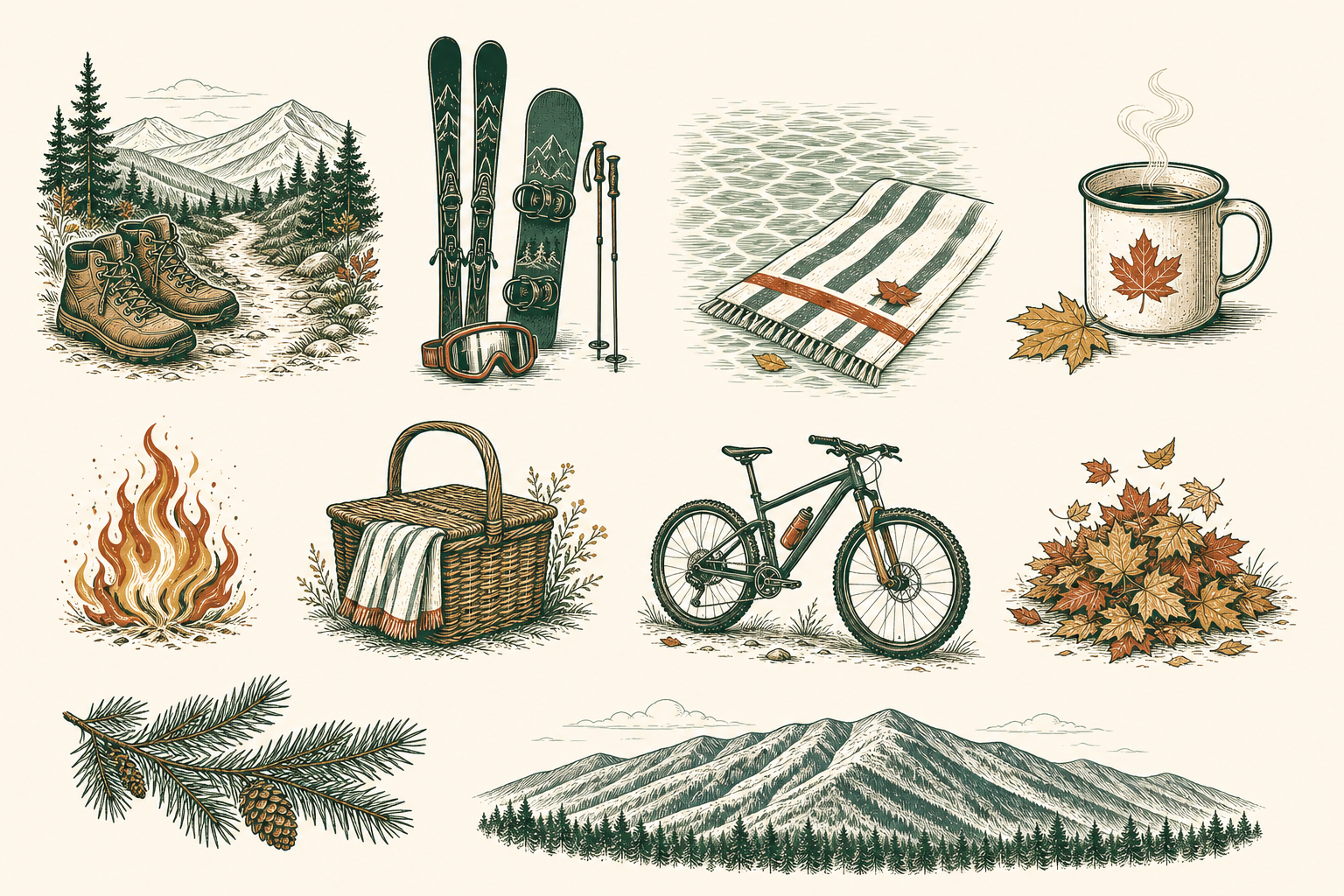 Seasonal mountain illustrations